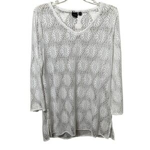 Sonoma Life Style Womens XL White Crochet Floral Lace V-Neck Tunic Cover Up Top